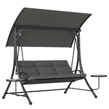 Outsunny 3-Seater Garden Swing Chair with Adjustable Canopy & Glass Coffee Tables – Steel Frame, Dark Grey