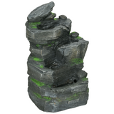 Outsunny Solar Powered Four-Tier Garden Fountain with 3 LED Lights – Outdoor Water Feature, Dark Grey and Green