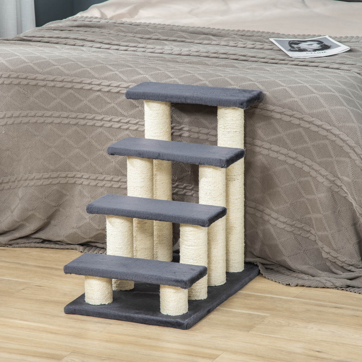Plush Cat Tree with Sisal Scratching Posts and Multi-Level Platforms, Grey – Cat and Small Pet Climbing Steps
