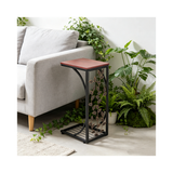 Leaf Pattern Iron Side Table with MDF Top – Compact Coffee & End Table for Small Spaces, Brown & Gold