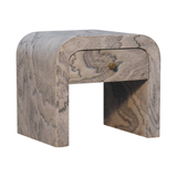 Artisan Furniture Solid Wood Nouveau Bedside Table, 1 Drawer & Brass Knob – Marble Effect, Beige