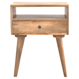 Artisan Furniture Solid Mango Wood Modern Bedside Table with 1 Drawer & Open Shelf – Oak-ish Finish, Beige