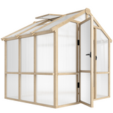 Outsunny 6.6x6ft Wooden Polycarbonate Greenhouse with Lockable Door & Top Vent, Fir Wood Frame – Brown