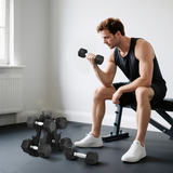Dumbbell Set with Storage Rack, 36kg Total (2 x 4kg, 2 x 6kg, 2 x 8kg) – Rubber-Coated Cast Iron Weights, Black