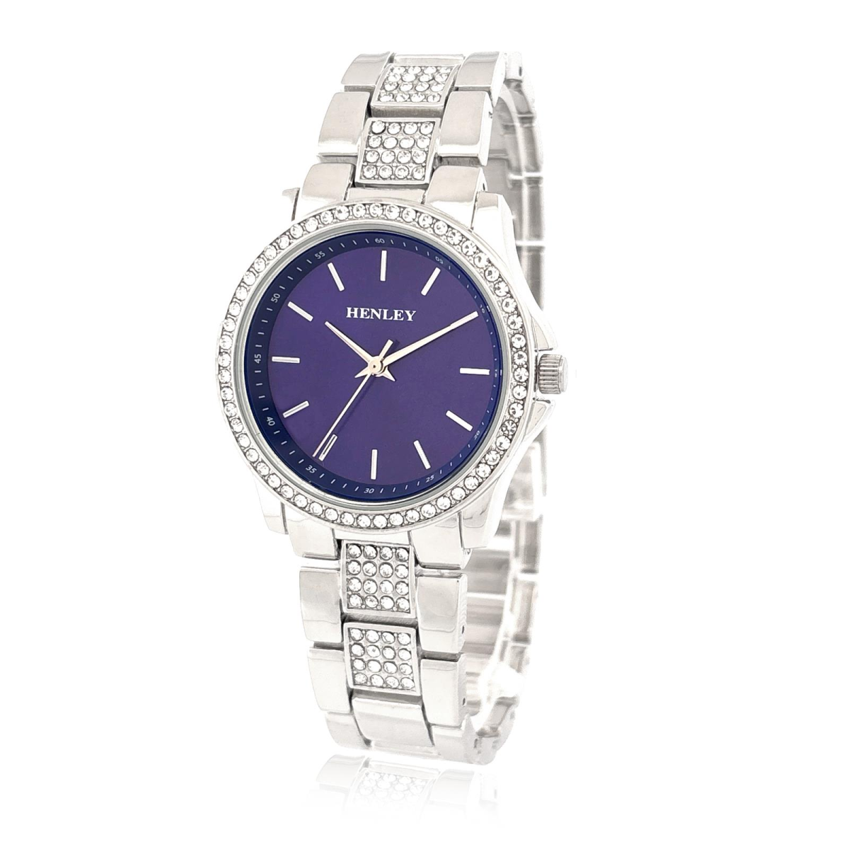 Henley Ladies Bling Bracelet Watch, Blue Sunray Dial, Silver – H07342