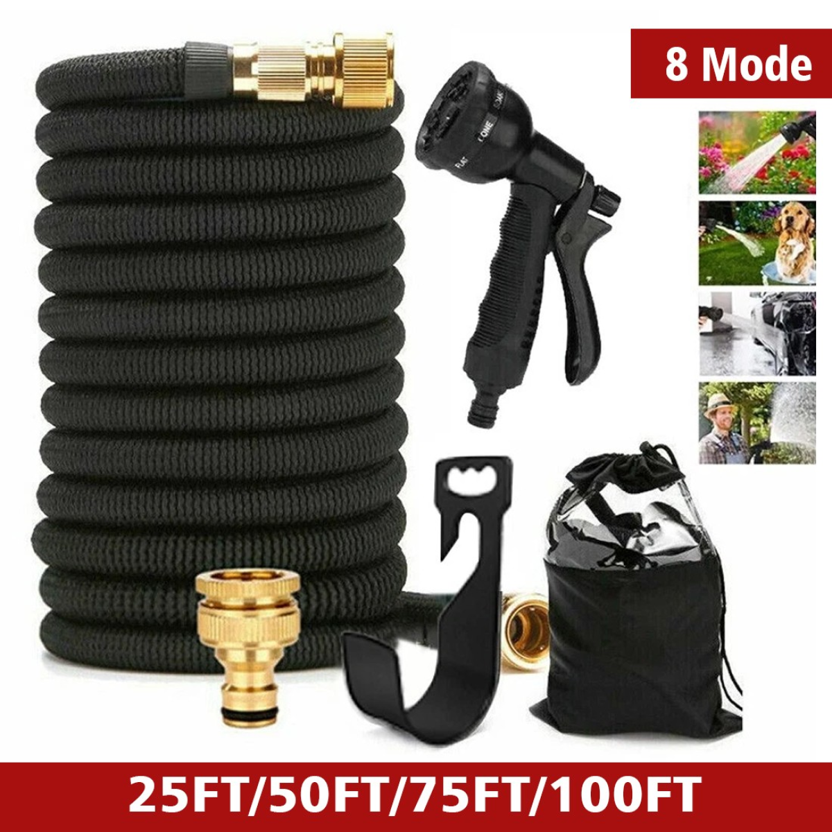 Expandable Garden Hose Pipe, 75ft (22.5m) with 8-Pattern Spray Gun – Flexible Garden Watering Hose