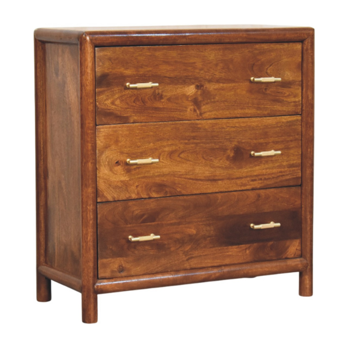 Artisan Furniture Solid Wood Regency 3 Drawer Chest with Brass Handles – Bedroom and Hallway Storage, Dark Brown