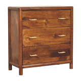 Artisan Furniture Solid Wood Regency 3 Drawer Chest with Brass Handles – Bedroom and Hallway Storage, Dark Brown