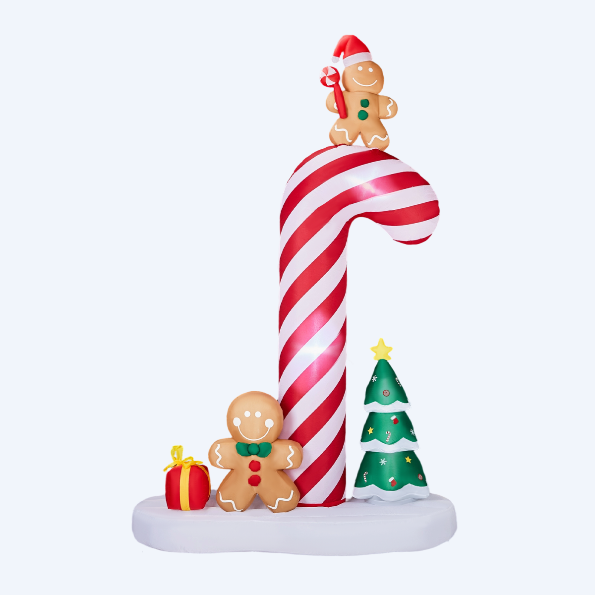 2.45m Light-Up Inflatable Candy Cane with Gingerbread Men – Christmas Blow-Up Decoration with Built-In LEDs
