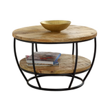 Indian Hub Surrey Solid Mango Wood & Metal Coffee Table with Lower Shelf – Handmade Living Room Table