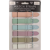 Calf Leather Watch Straps, Mixed Pastel Colours – Card of 6, Silver Buckle