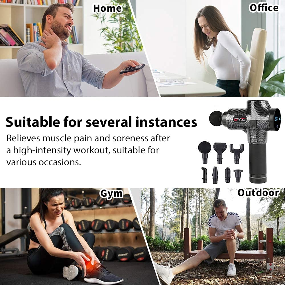 Dyzi Handheld Massage Gun with 6 Heads, LCD Touch Screen & 30 Speeds – Portable Percussion Muscle Massager