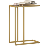 HOMCOM C-Shaped Side Table with Tempered Glass Top – Space-Saving Sofa End Table, Gold