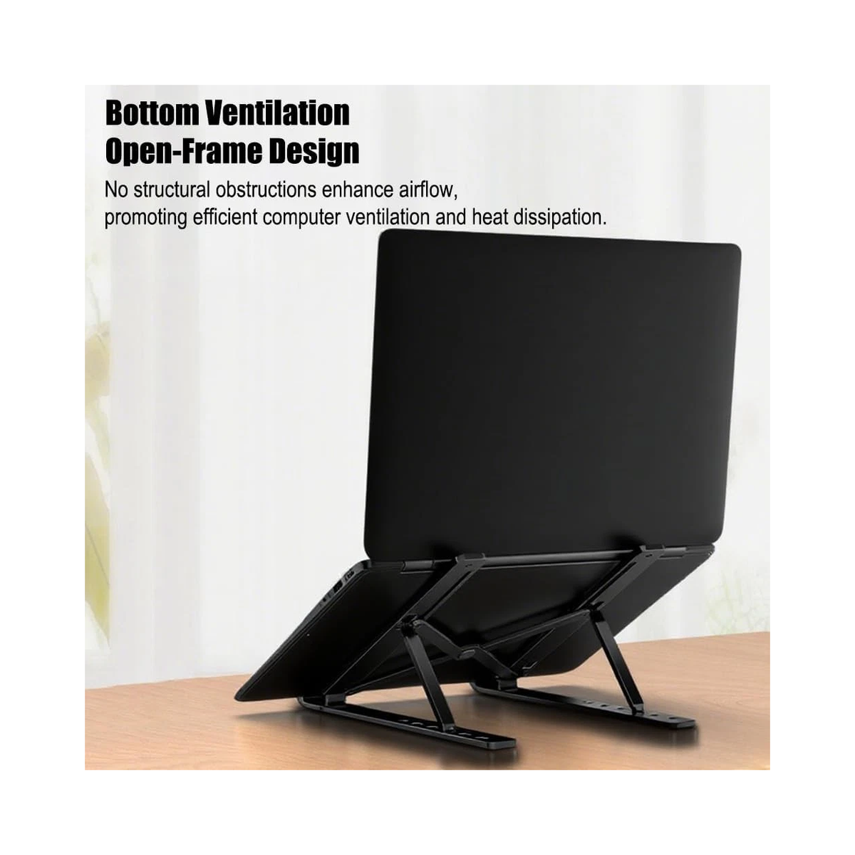 Portable Adjustable Laptop Stand with 7 Height Settings – Foldable Aluminium Alloy Notebook Holder, Black