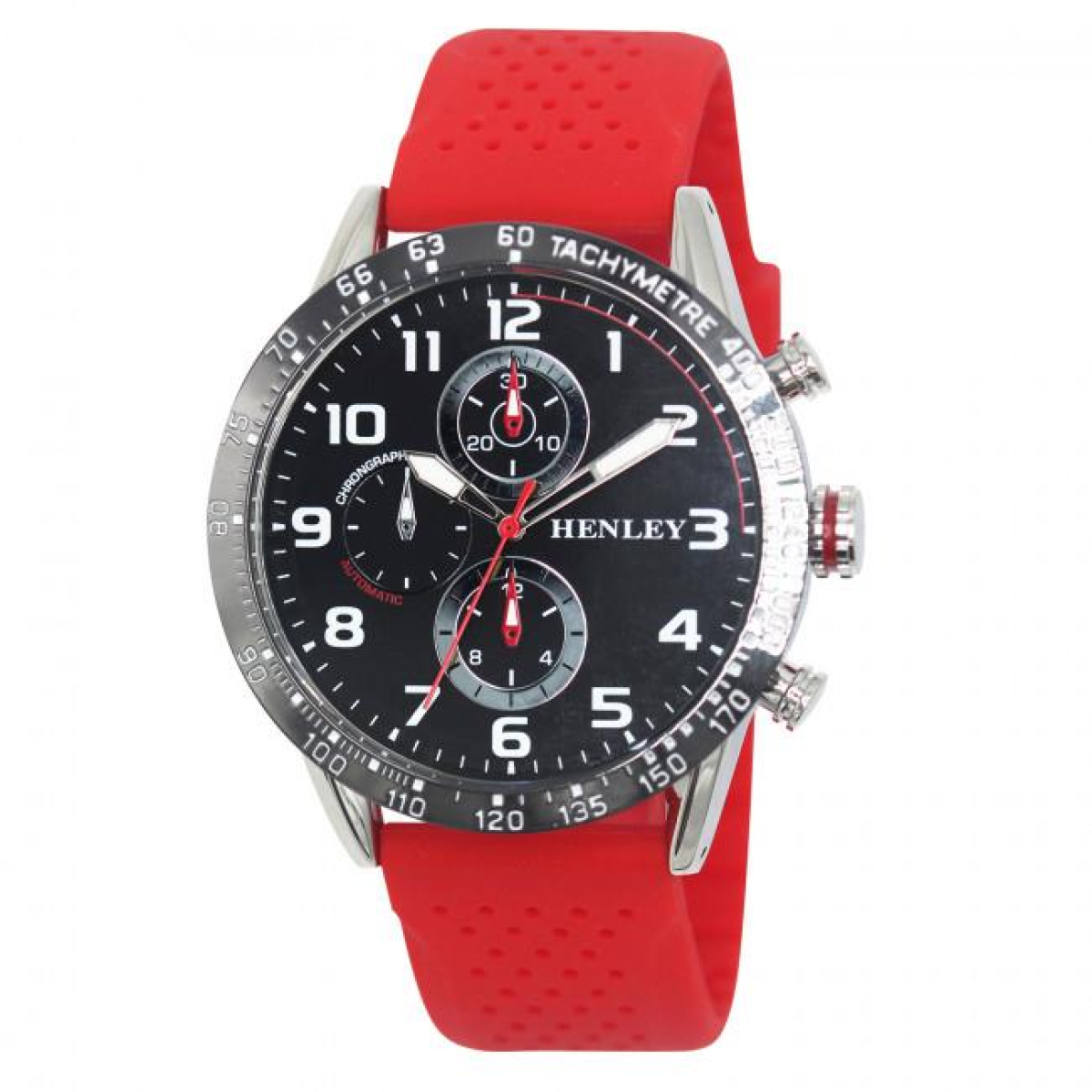Henley Men's Large Polished Sports Watch, Red Silicone Strap