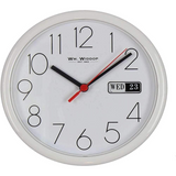 Widdop Day/Date Wall Clock 5177W, 8.5 Inch Round with White Case and White Dial