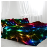 Retro Neon Triangle Duvet Cover Set with 2 Pillow Shams – Rainbow Laser Pattern Single Bedding