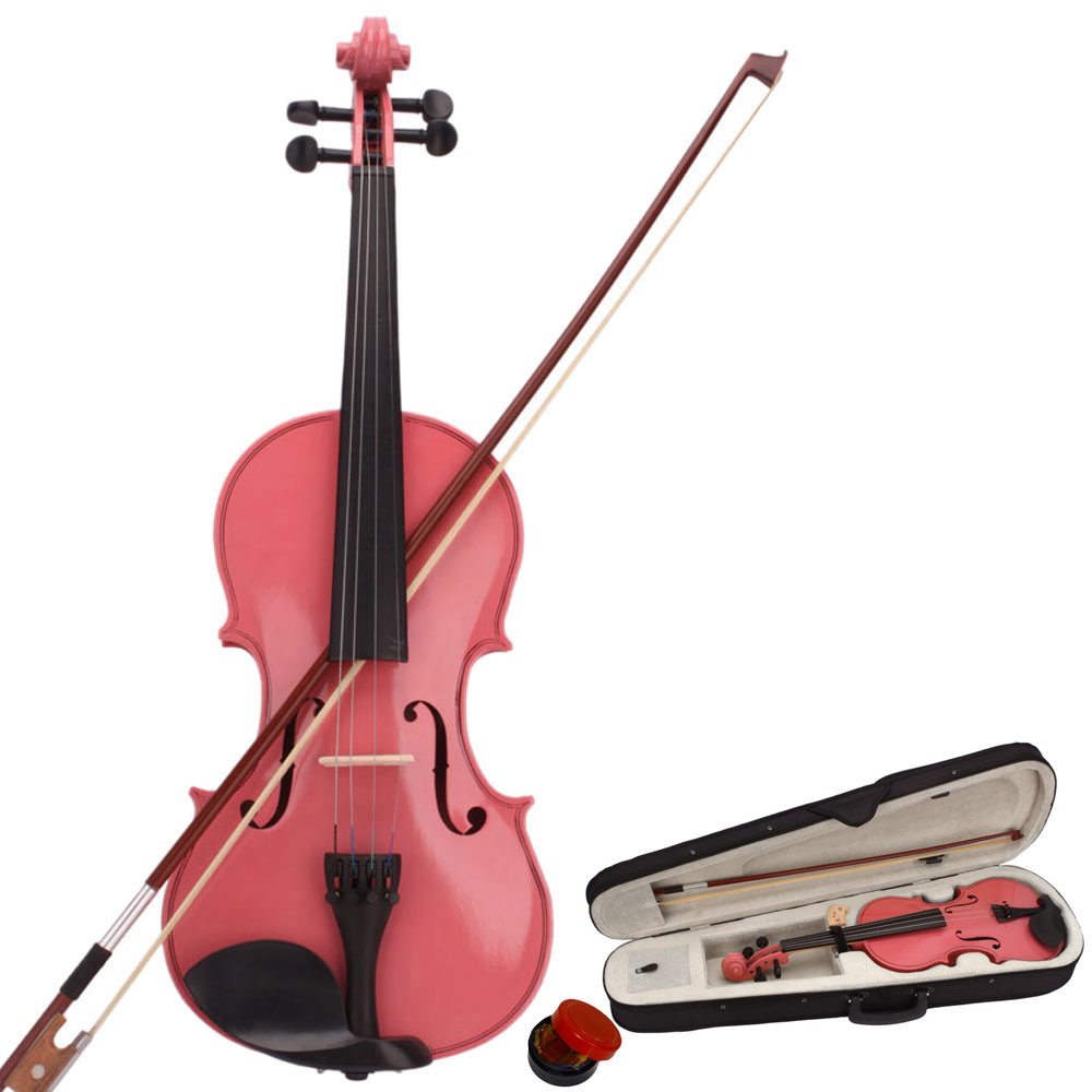 New 3/4 Acoustic Violin Set with Case, Bow & Rosin – Beginner Violin for Kids Aged 9-12, Pink