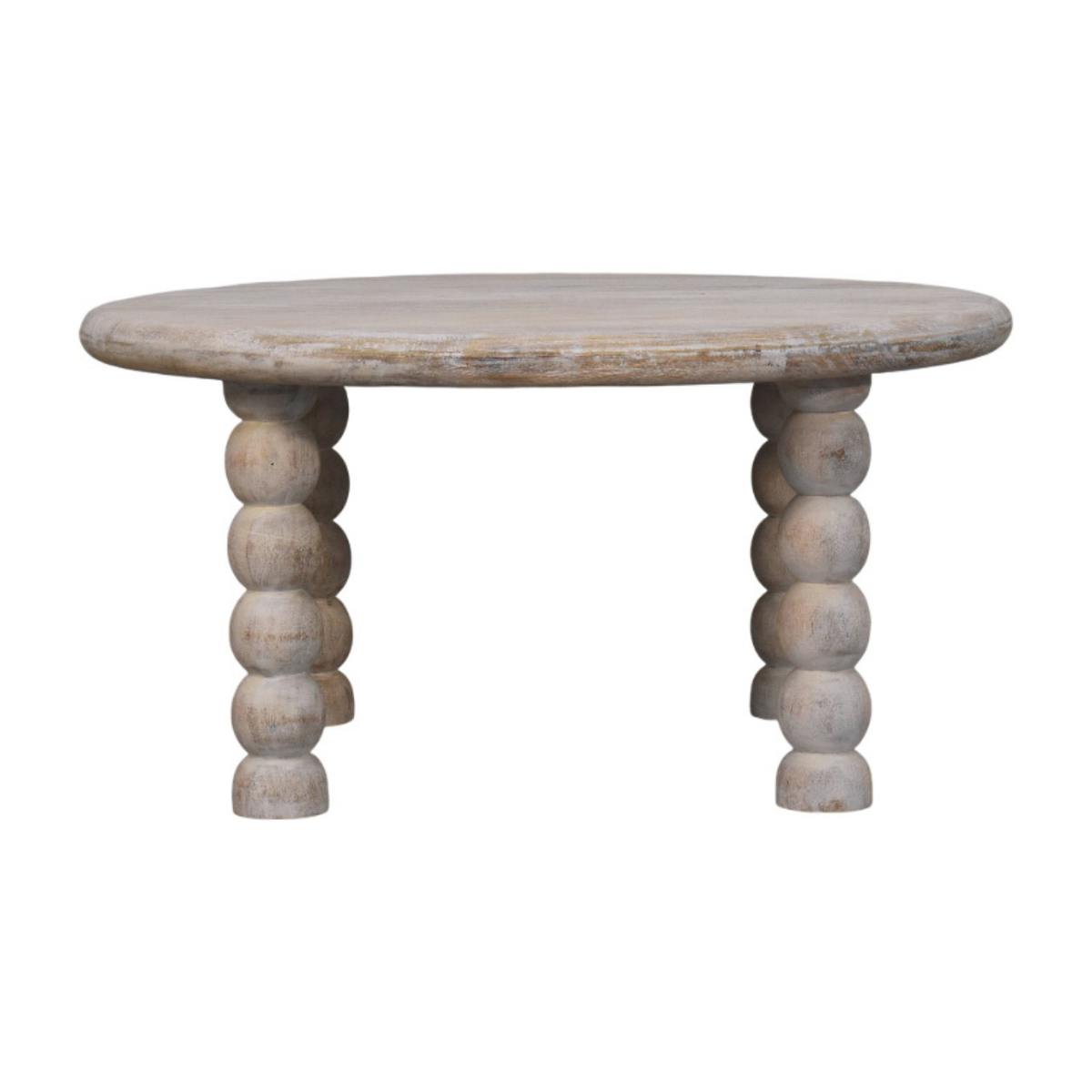 Artisan Furniture Solid Wood Spindle Coffee Table with Turned Legs & Round Top – Salted Oak Finish, Grey
