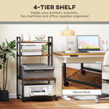 4-Tier Printer Stand with Built-In Power Outlets – Desk Organiser for Home Office