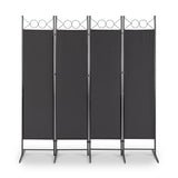 4-Panel Folding Room Divider Screen, 164 x 175cm – Black Carbon Steel Frame with Polyester Fabric