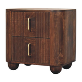 Artisan Furniture Solid Wood Marlowe Fluted Nightstand with 2 Drawers – California Walnut Bedside Table, Dark Brown