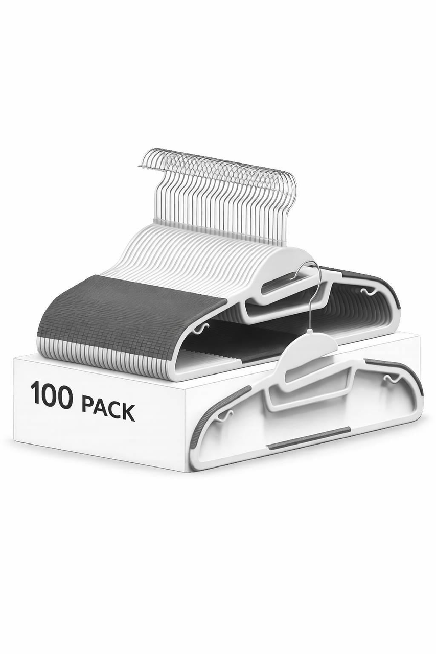 Belofay Non-Slip Plastic Coat Hangers – 100 Pack, White, Heavy Duty Adult Size