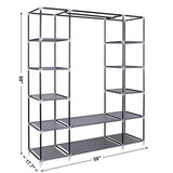 Portable Fabric Wardrobe with Hanging Rail, 12 Shelves & Dustproof Cover, 147 x 44 x 174cm, Grey