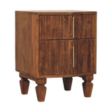 Artisan Furniture Solid Wood Louvre Bedside Table with 2 Fluted Drawers – Winewood Oak Finish, Brown