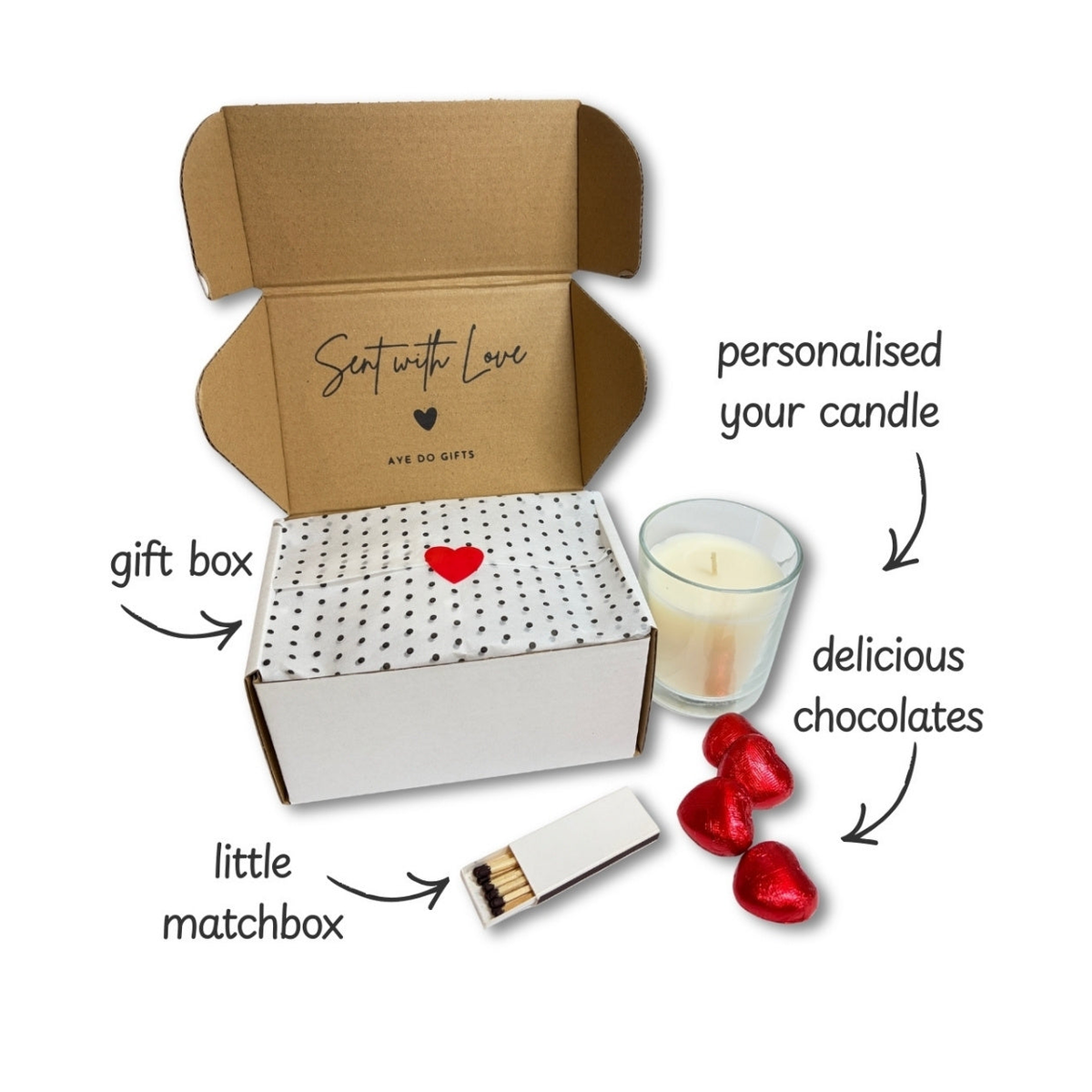 Aye Do Gifts Red Ribbon Candle Gift Set with Chocolates & Eco Hamper Box – Vanilla Candle Keepsake