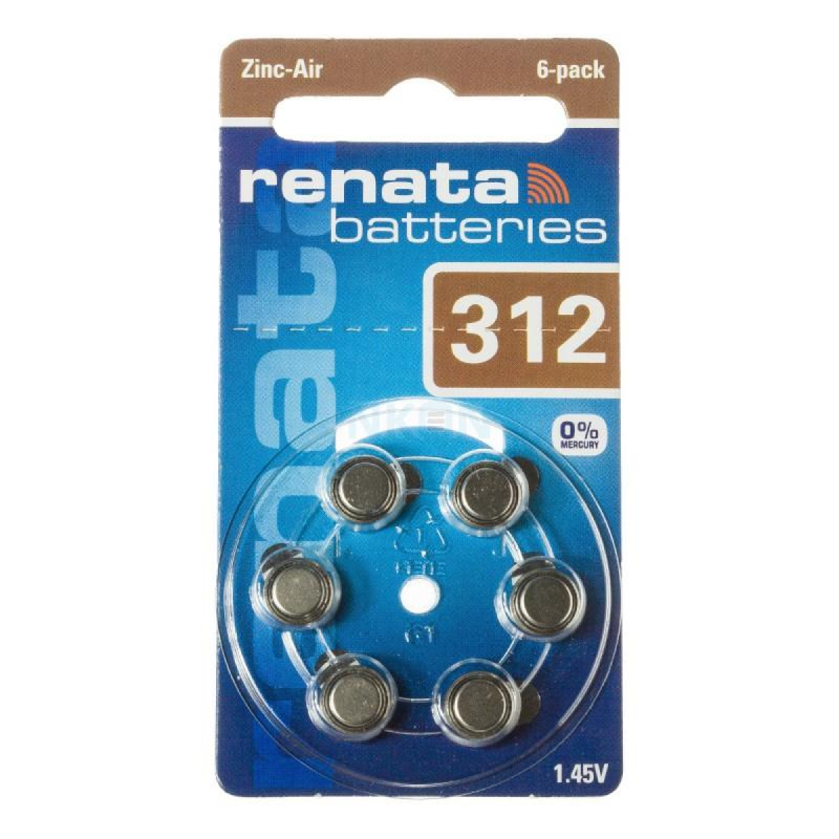 Renata ZA312 Hearing Aid Batteries, Pack of 6 – Size 312