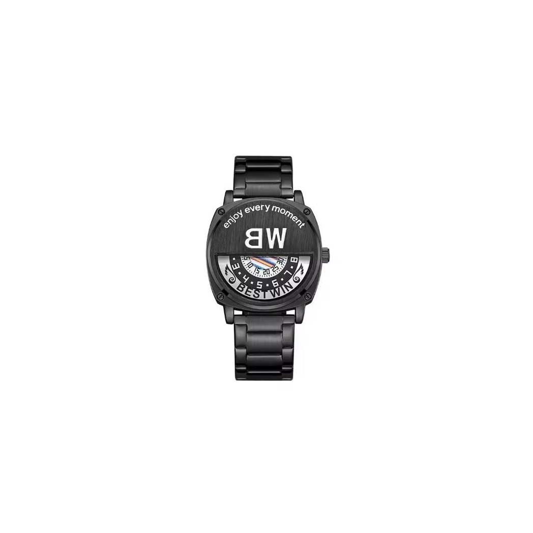Bestwin Men’s Black Bracelet Watch with Date, Stainless Steel Band, 3ATM – Model 919H