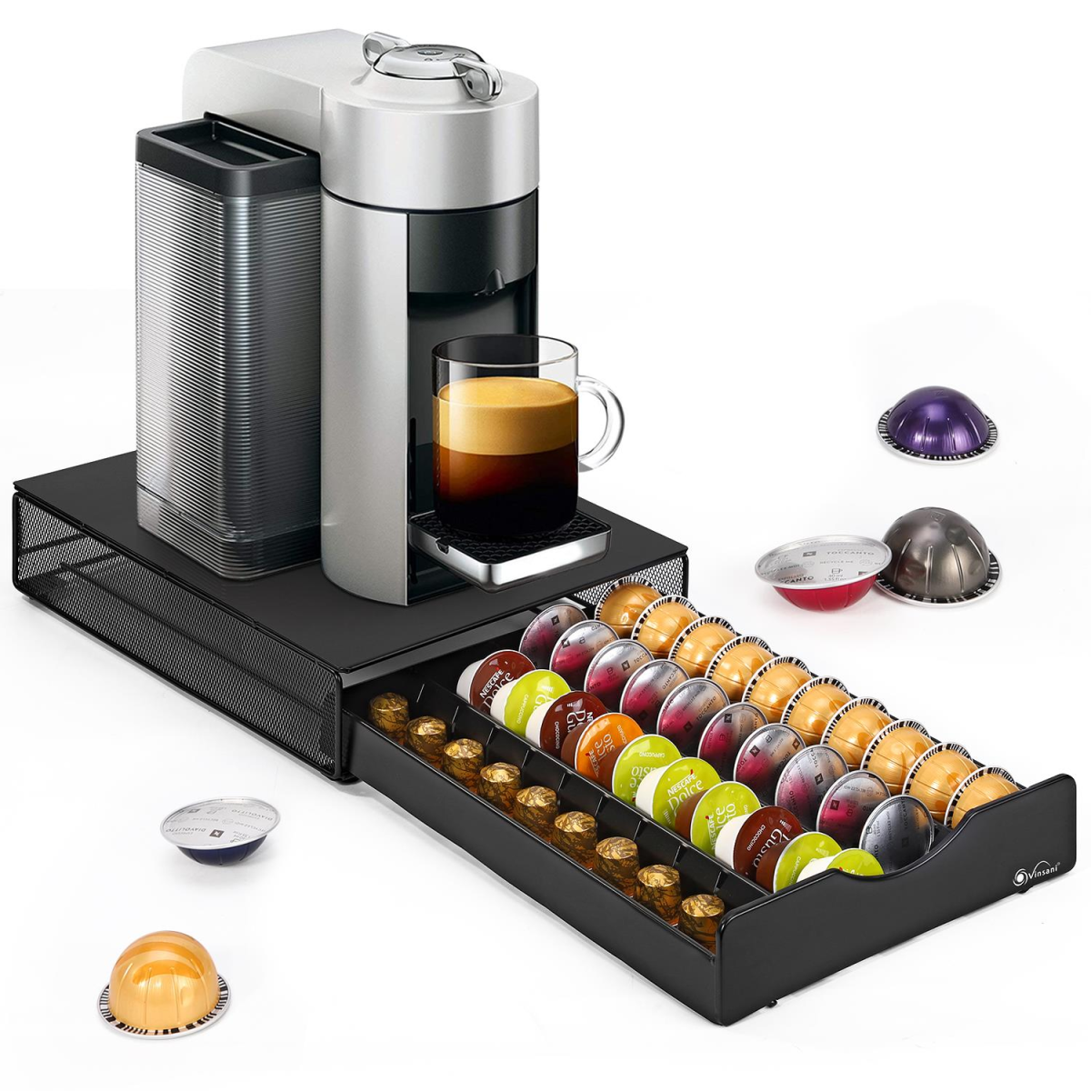 VINSANI 40 Coffee Pod Storage Drawer – Sliding Capsule Organiser for Under Your Coffee Machine