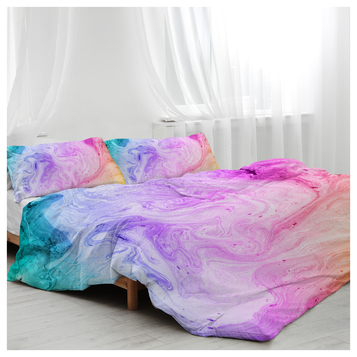 Rainbow Glitter Ombre Duvet Cover Set with 2 Pillow Shams – Unicorn Pastel Single Bedding