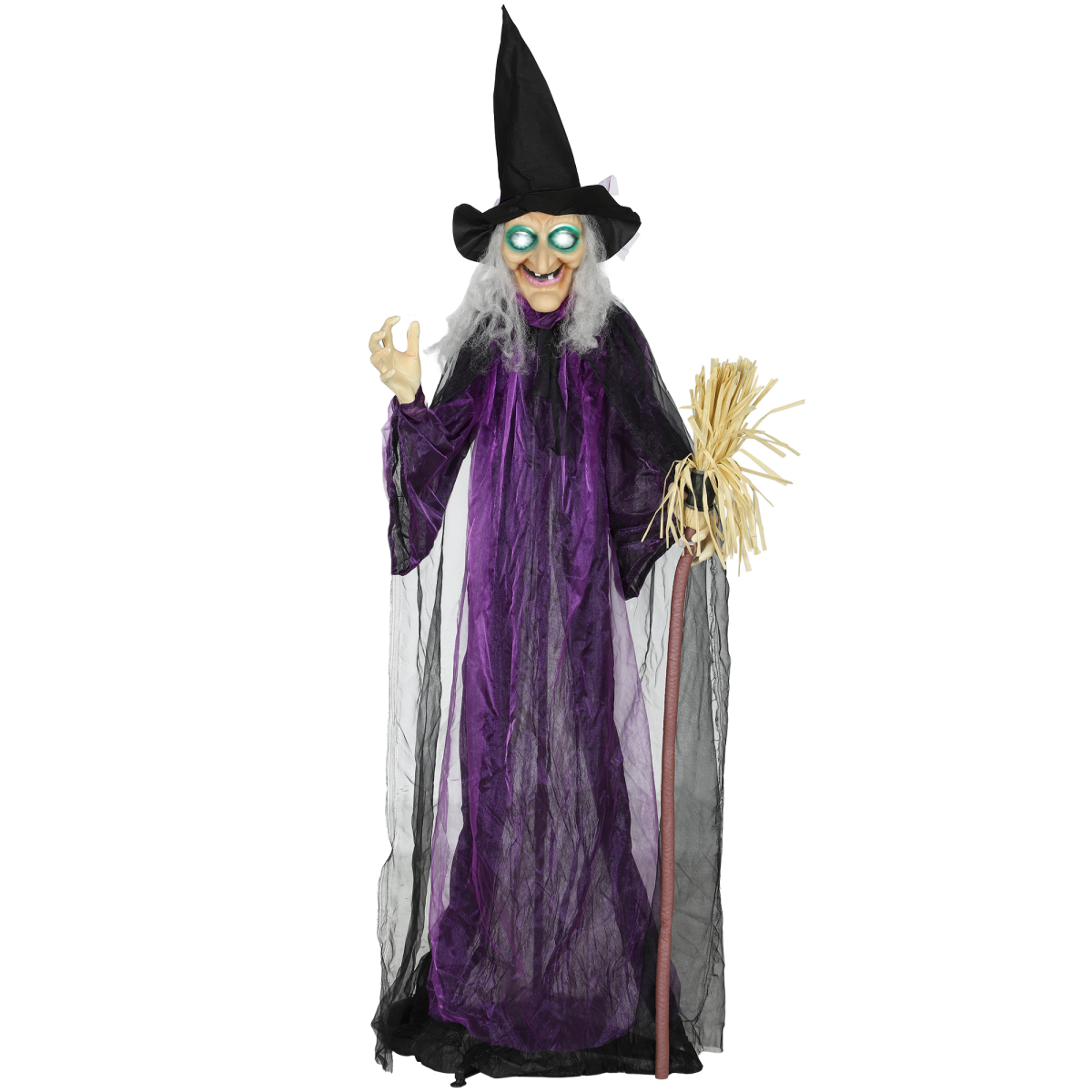 Outsunny Voice Activated Halloween Animatronic Standing Witch – 183 cm Life-Size Decoration, Purple