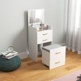 3-in-1 Dressing Table Set with Flip-Up Mirror, Drawers & Stool – Vanity and Nightstand, White