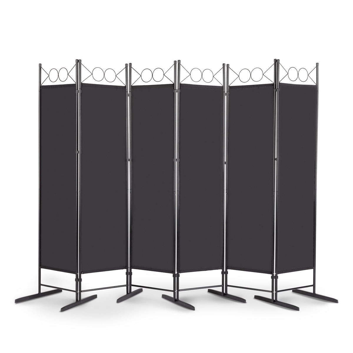 6-Panel Folding Room Divider Screen, 175cm Tall – Black Steel Frame with Polyester Fabric Panels