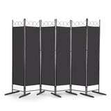 6-Panel Folding Room Divider Screen, 175cm Tall – Black Steel Frame with Polyester Fabric Panels