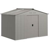 Outsunny 9x6ft Galvanised Steel Garden Shed with Sliding Lockable Double Door & Vents – Tool Storage, Silver Grey