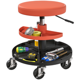 HOMCOM Rolling Mechanic Stool with Height Adjustment & Tool Trays, 135kg Capacity – Garage Workshop Seat, Yellow