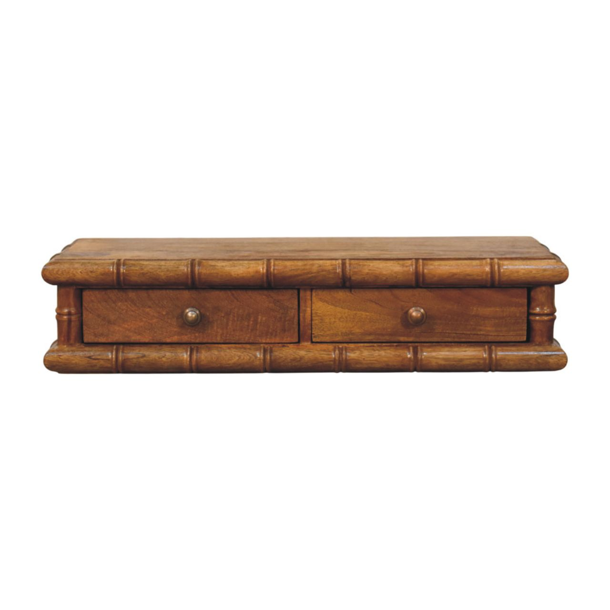 Artisan Furniture Solid Wood Bamboo Wall-Mounted Console, 2 Drawers – Amber Oak Floating Hallway Table, Brown