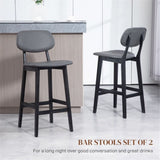 Bar Stools Set of 2 with Backs, Footrests & Padded Faux Leather Seats – Beech Wood Counter Chairs, Dark Grey