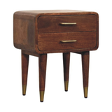 Artisan Furniture Solid Wood Astor 2-Drawer Nightstand with Brass Handles – Mid-Century Bedside, Roasted Almond