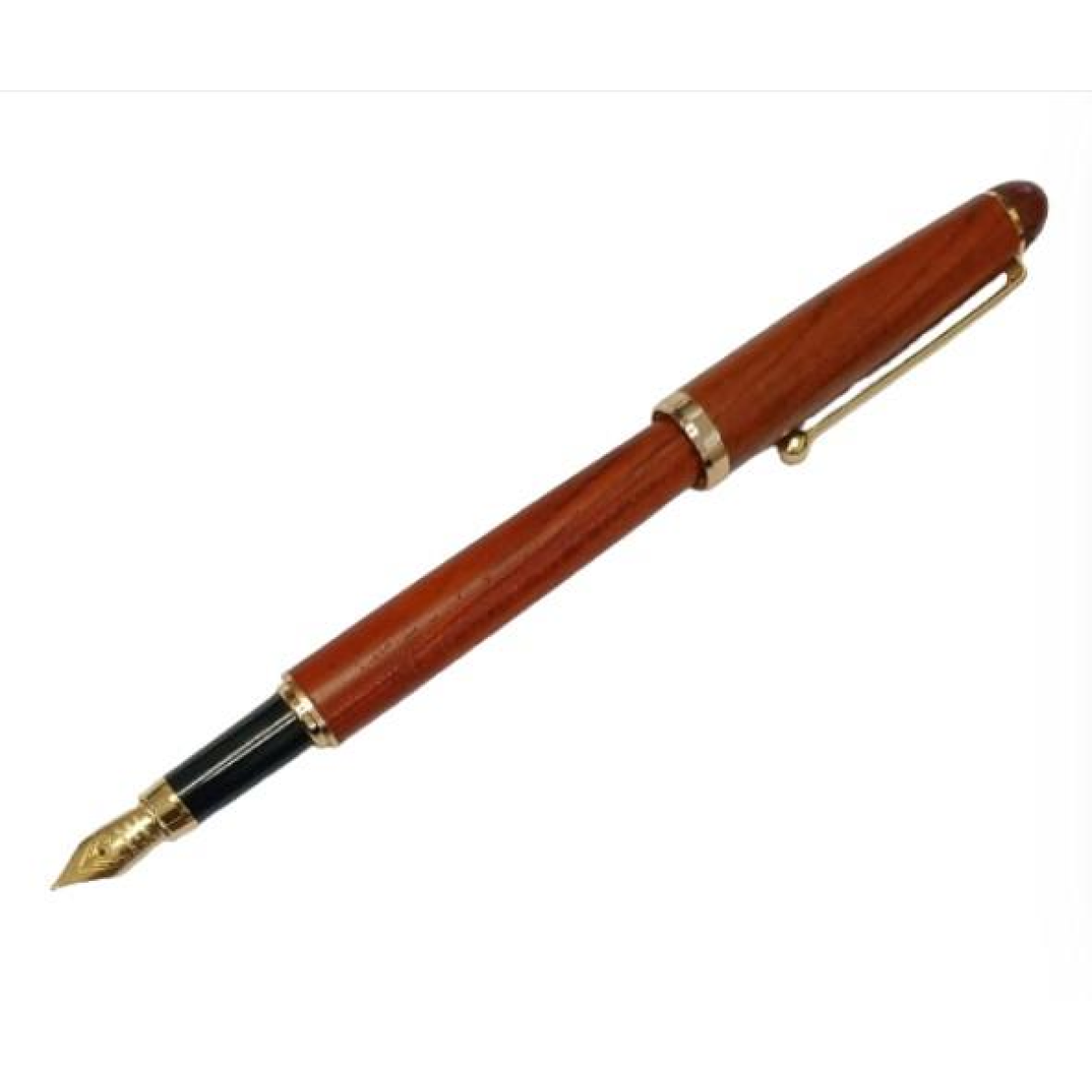 Imperial Handcrafted Wooden Fountain Pen, Fine Nib – Matt Brown with Gold Trim, Elegant Gift for Pen Collectors
