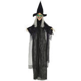 HOMCOM Life Size Witch Prop with Light-Up Eyes and Talking Sounds – Halloween Decoration, Black