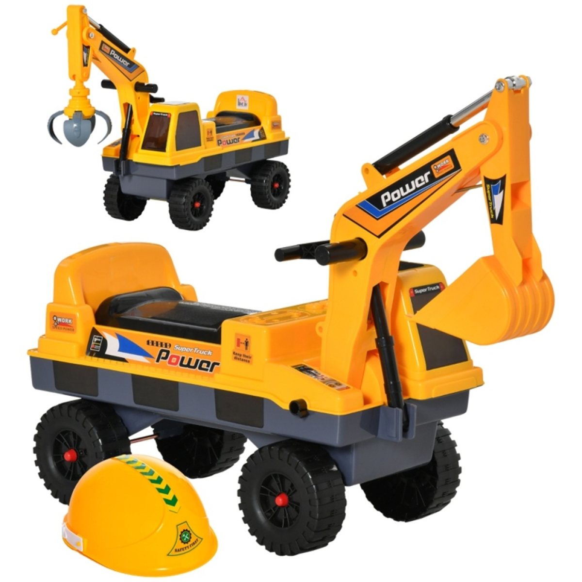 Kids Ride-On Excavator with Lights, Music, Helmet & Under-Seat Storage – 2-in-1 Digger Toy for Ages 2–3, Yellow