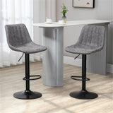 Set of 2 Bar Stools with High Back Tub Seats, Footrest & Round Base – Microfibre Kitchen Stools, Grey