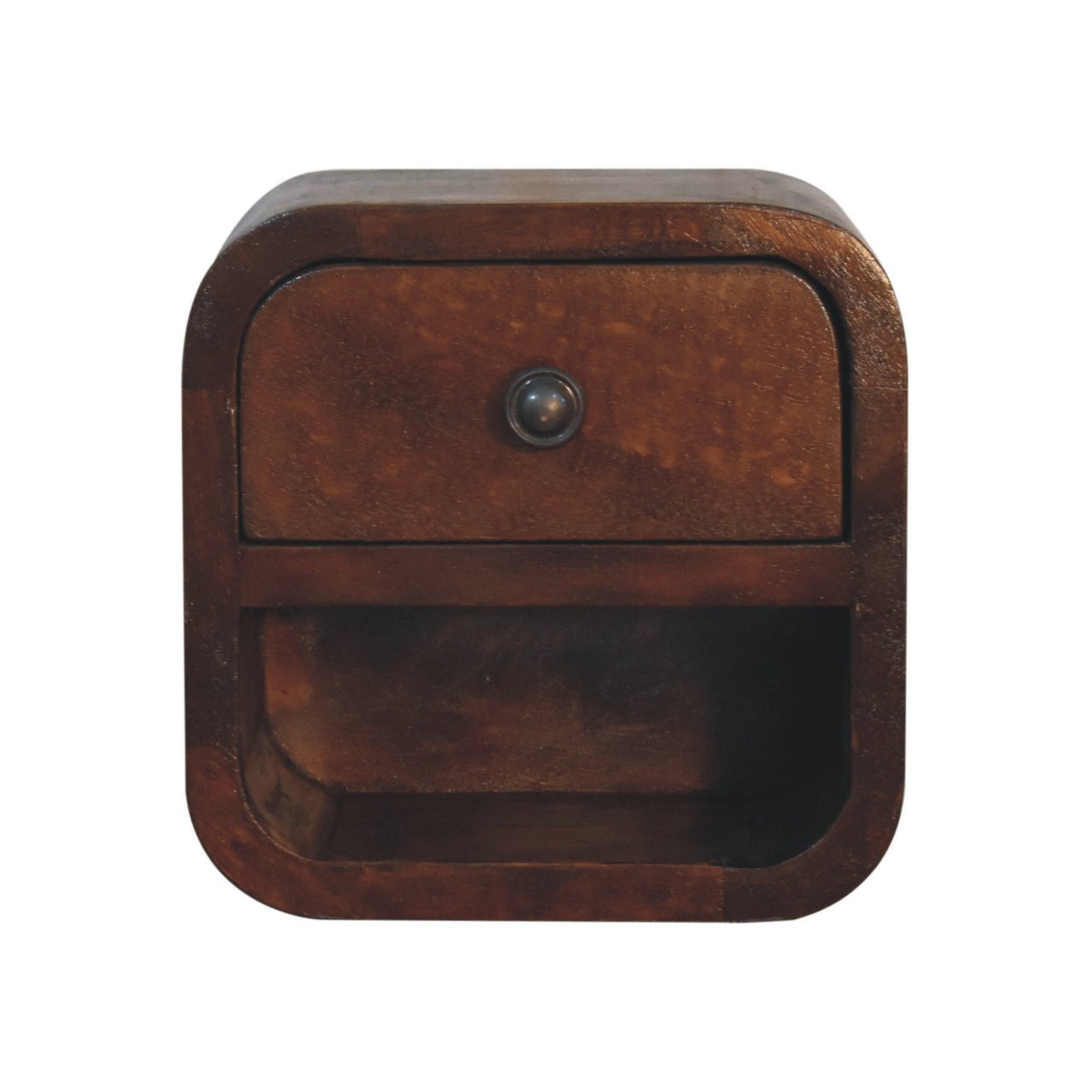 Artisan Furniture Extra Mini Curved Bedside Table with Drawer & Open Slot – Solid Mango Wood, Chestnut, Brown