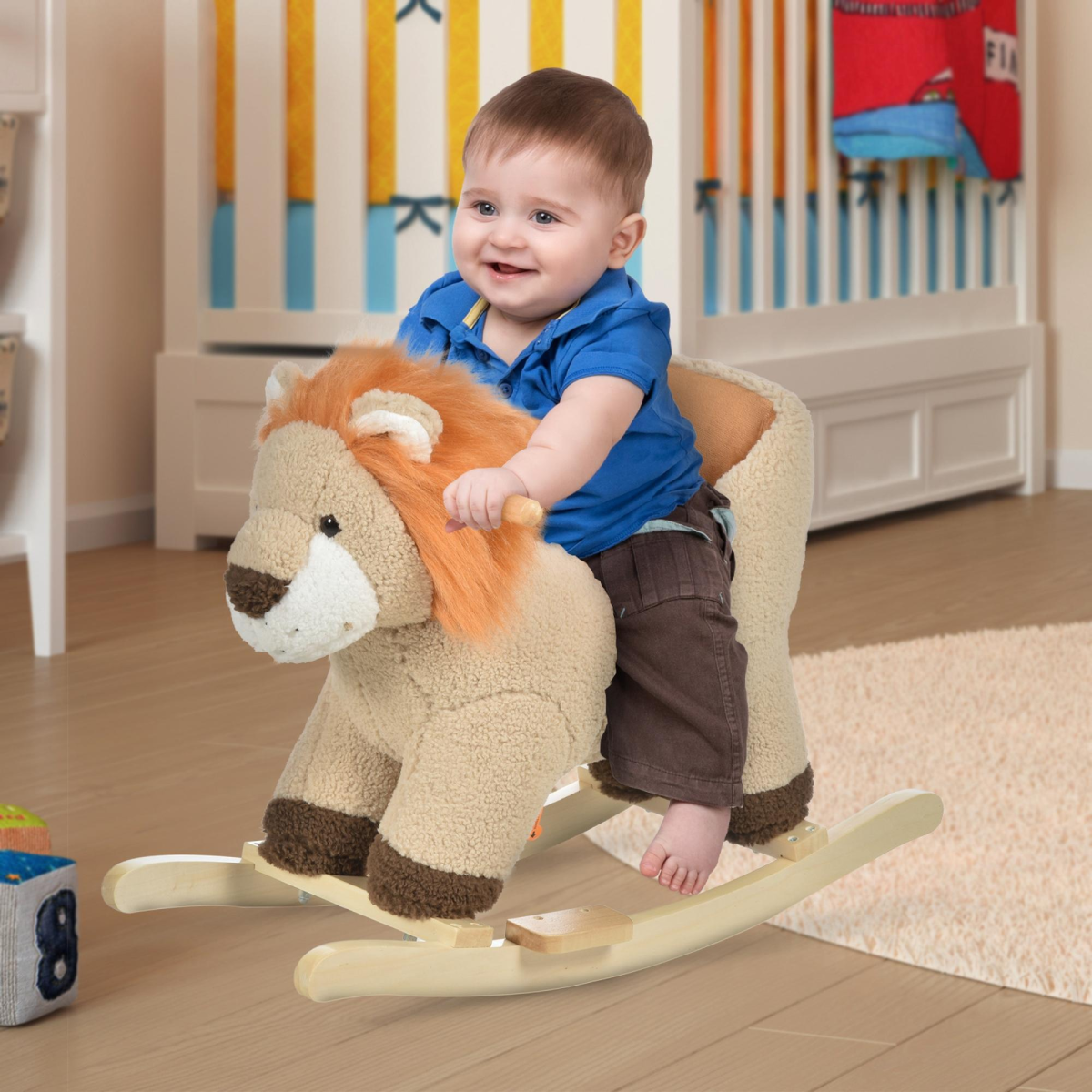 Kids Plush Lion Rocking Horse with Roaring Sounds, Seat Belt & Footrest – Ride-On Toy for 18-36 Months, Brown