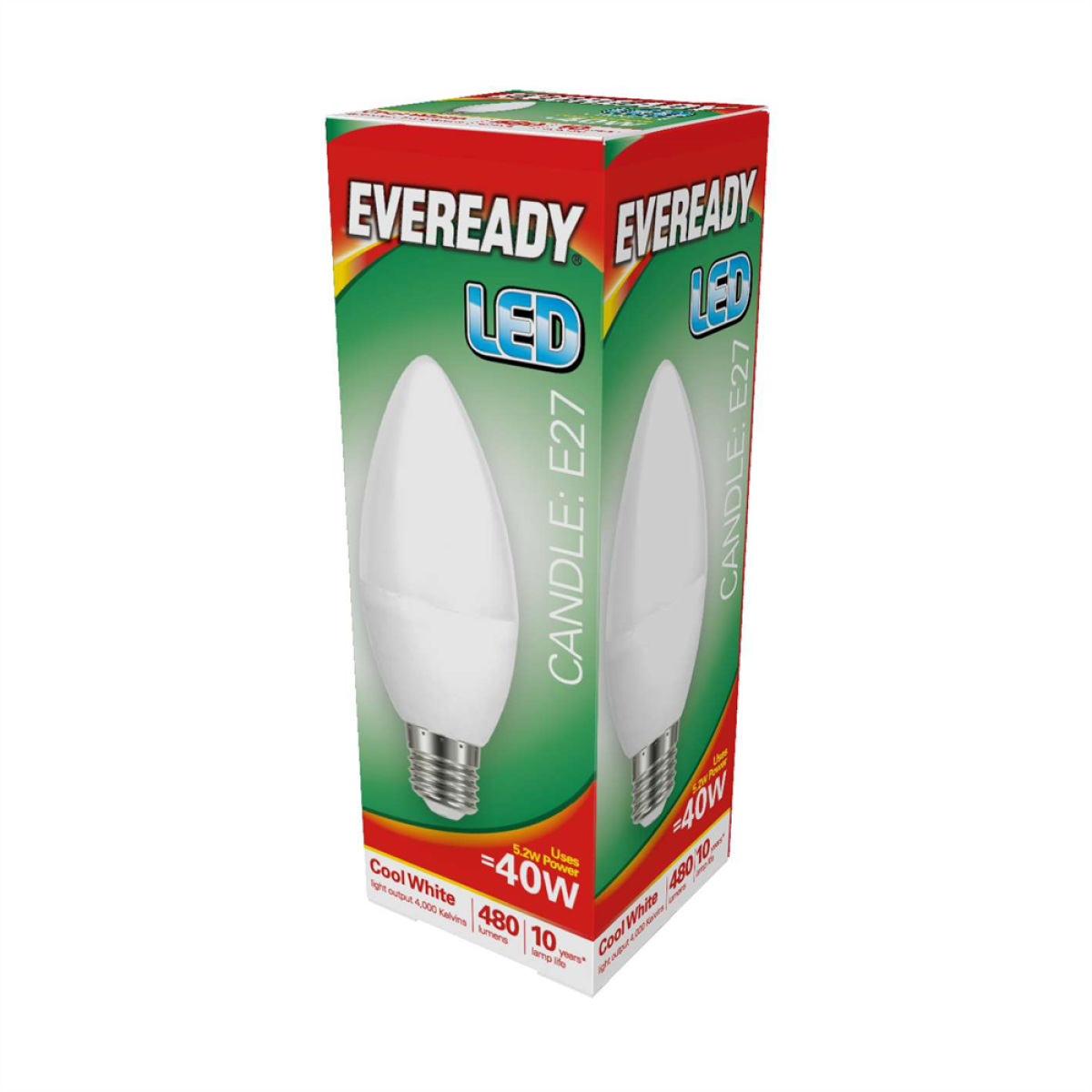 Eveready S14324 LED Candle Bulbs, 4.9W E27 ES 470 Lumen – 40W Equivalent, Cool White, Pack of 5